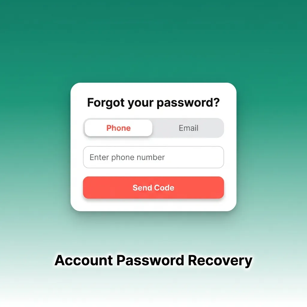 Account password recovery process showing steps from forgot password link to creating new password