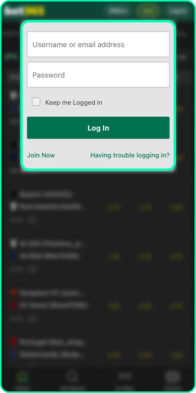 Log in or sign up within the Bet 365 PWA to continue.