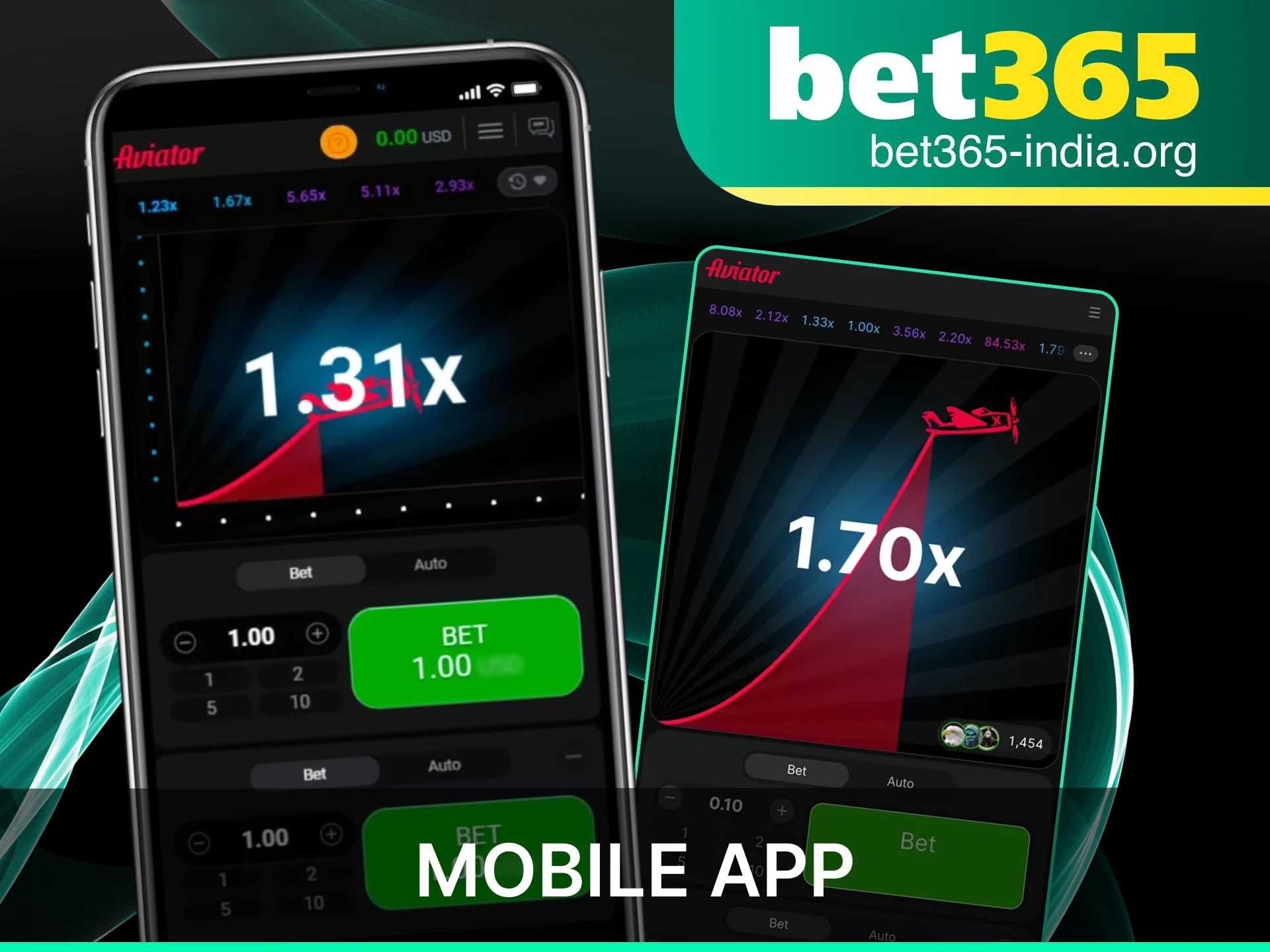 Play the Aviator crash game on the official Bet365 India mobile app.