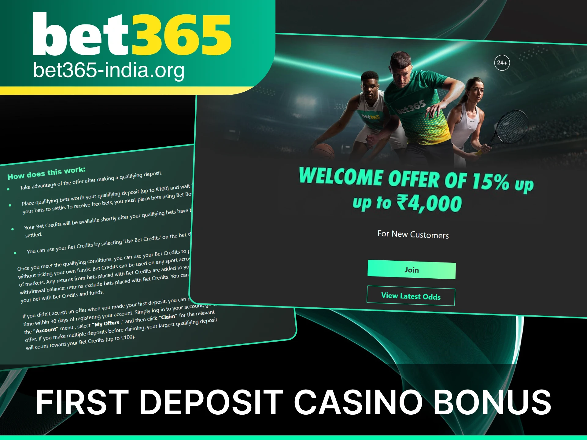 Claim the official Bet365 India first deposit casino bonus to start playing with extra funds and free spins.