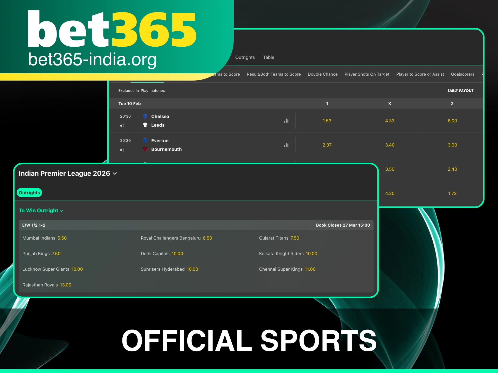 See the official sports and brand partners collaborating with Bet 365 in India.