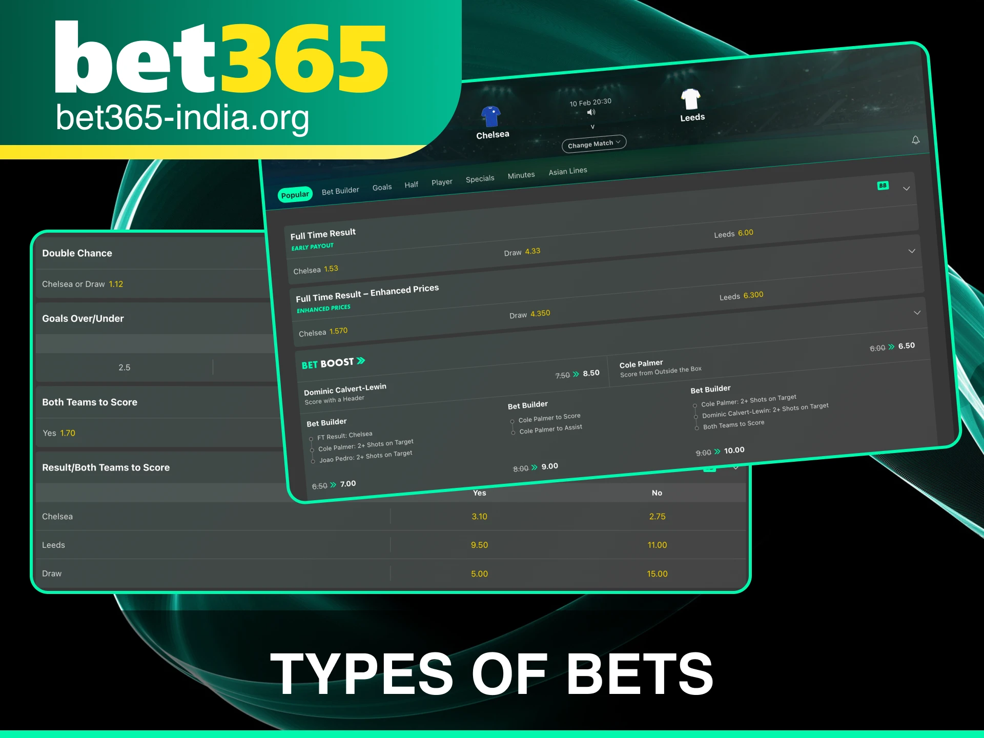 Explore different types of bets for sports available on the official Bet 365 website.