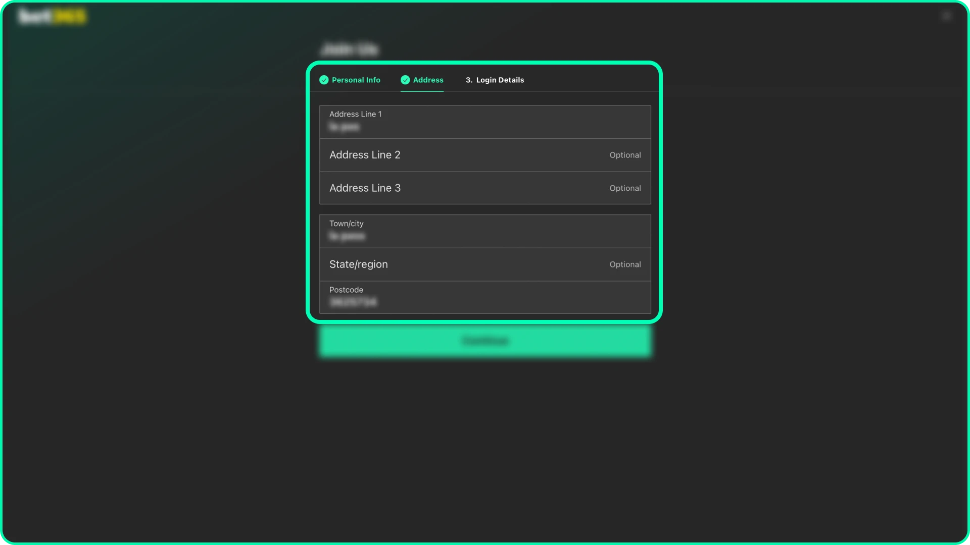 Confirm address in your Bet 365 profile to verify your account details.
