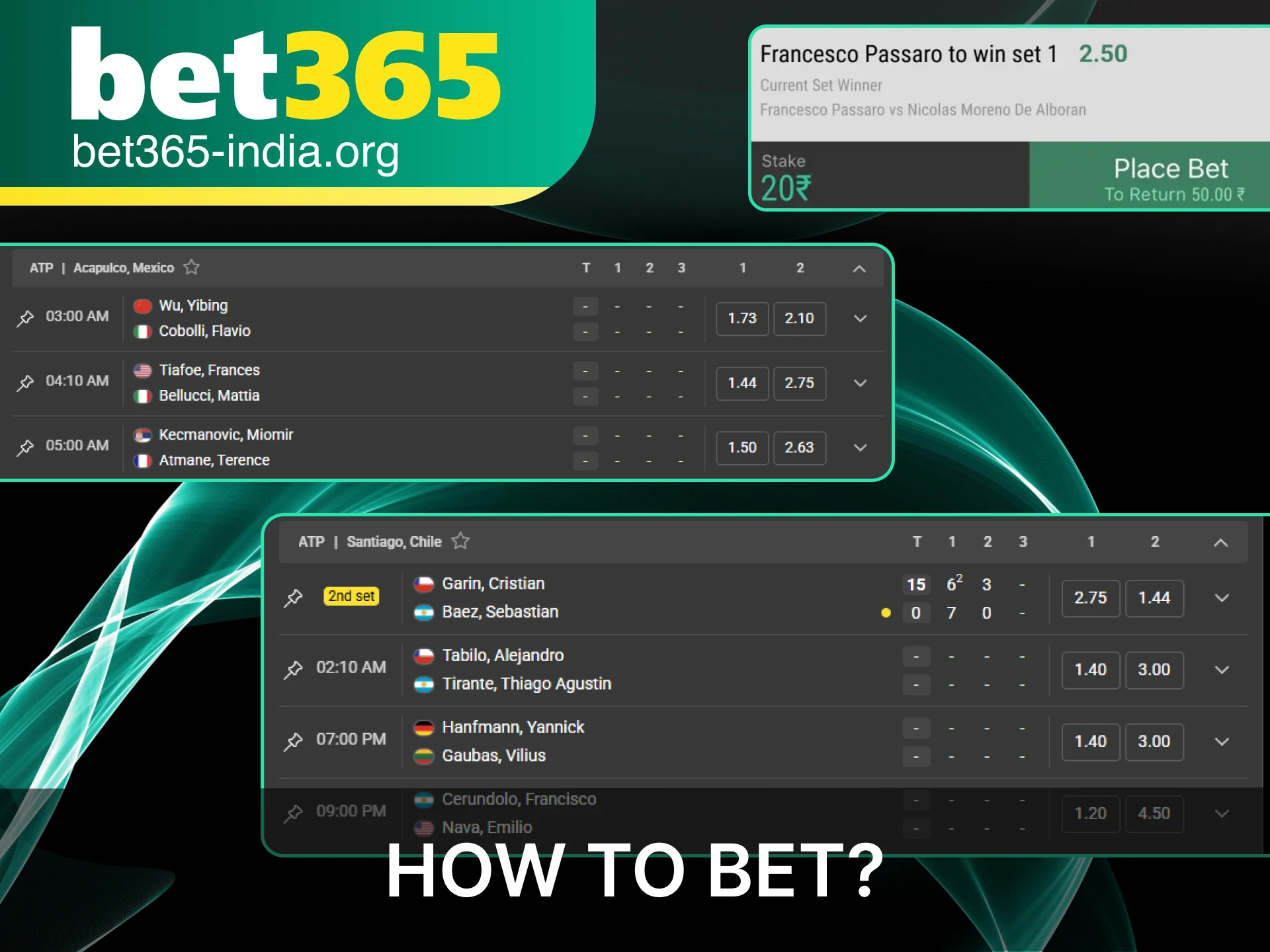 A quick guide on how to place your first tennis bet at Bet365 India.