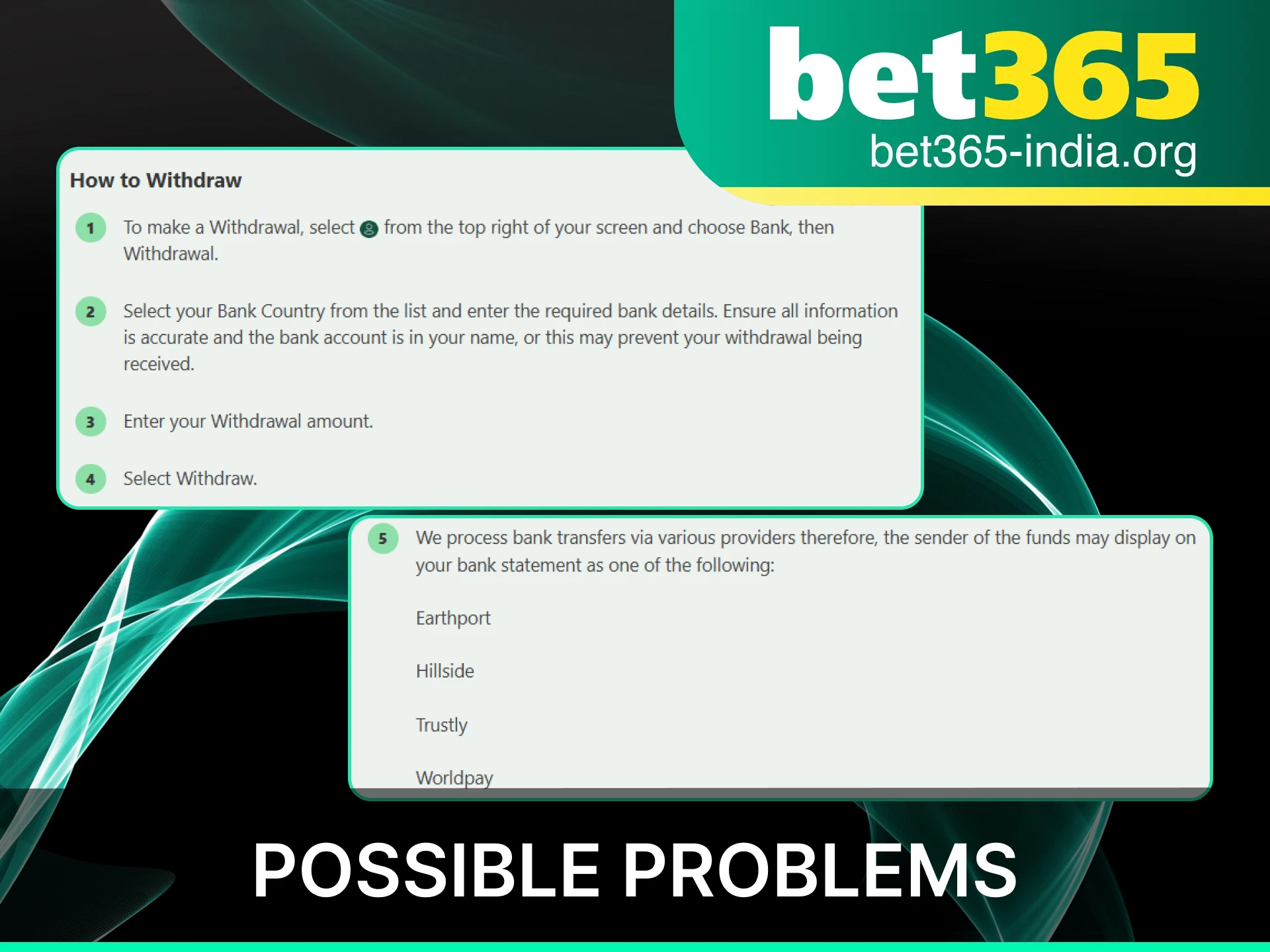 Resolve possible withdrawal problems at Bet365 India to receive your winnings.