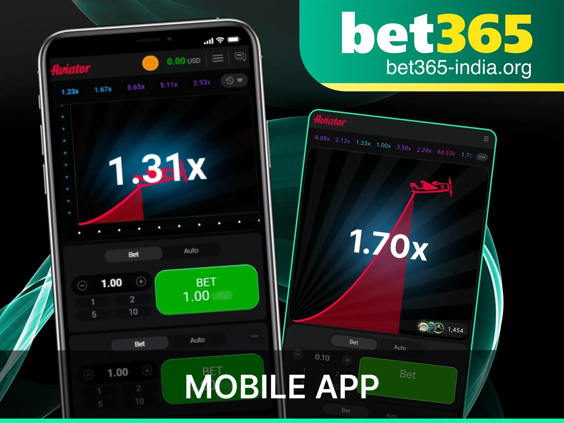Play the Aviator crash game on the official Bet365 India mobile app.