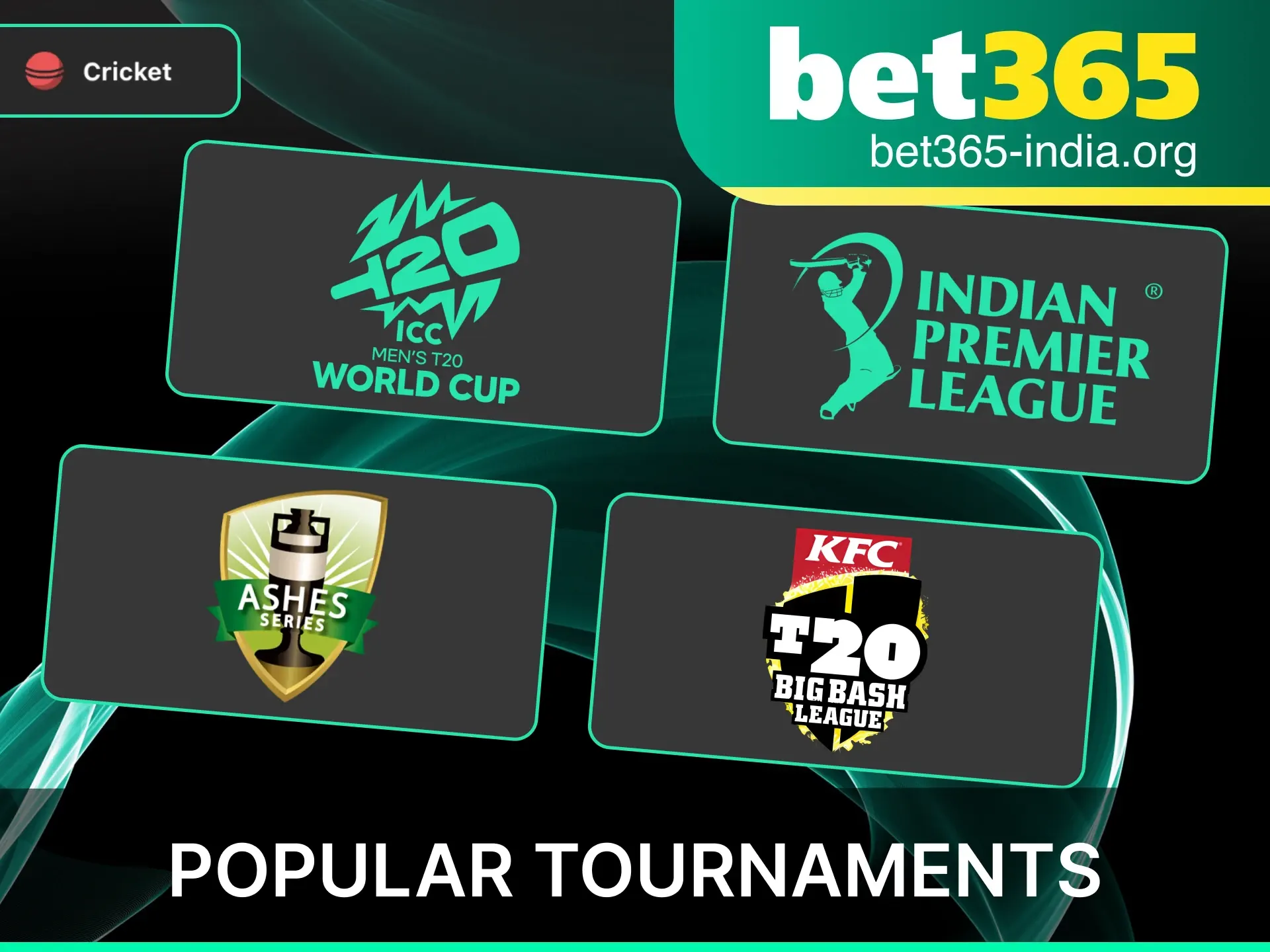 Bet on the world's most popular cricket tournaments at Bet365 India.